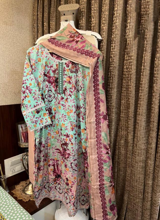 Cotton Sky Blue Traditional Wear Printed Readymade Pakistani Suit